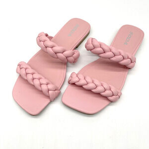 Soda Sandal Slides Women 9 Pastel Pink Braided Flat Square Toe Twee Kawaii Beach